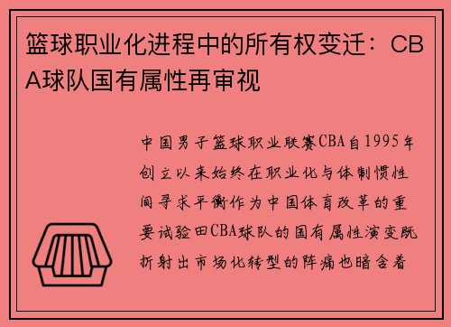 篮球职业化进程中的所有权变迁：CBA球队国有属性再审视