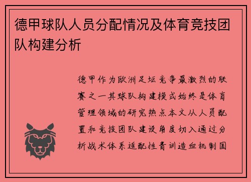 德甲球队人员分配情况及体育竞技团队构建分析