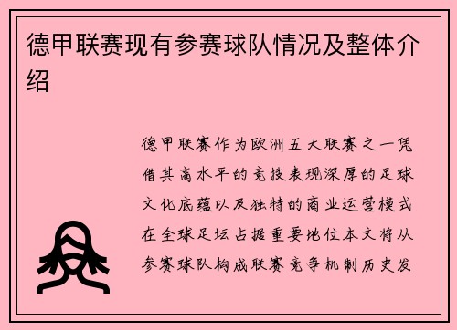 德甲联赛现有参赛球队情况及整体介绍